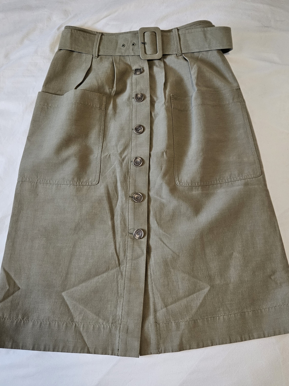 Nordstrom Khaki Button-Front Midi Skirt with Belt